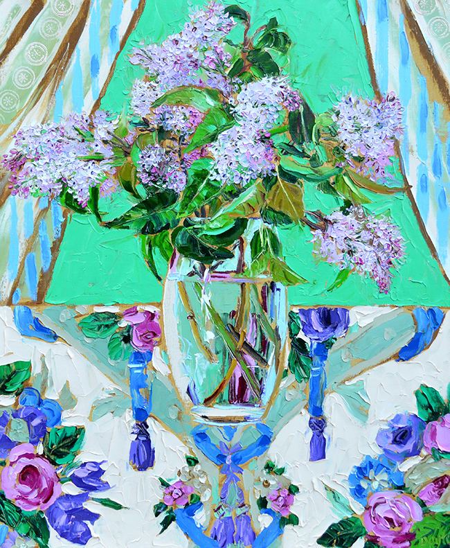 Lilac on chintz by Lucy Doyle